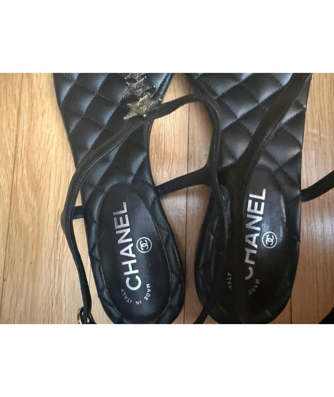 CHANEL Черные кожаные сандалии, фото 4