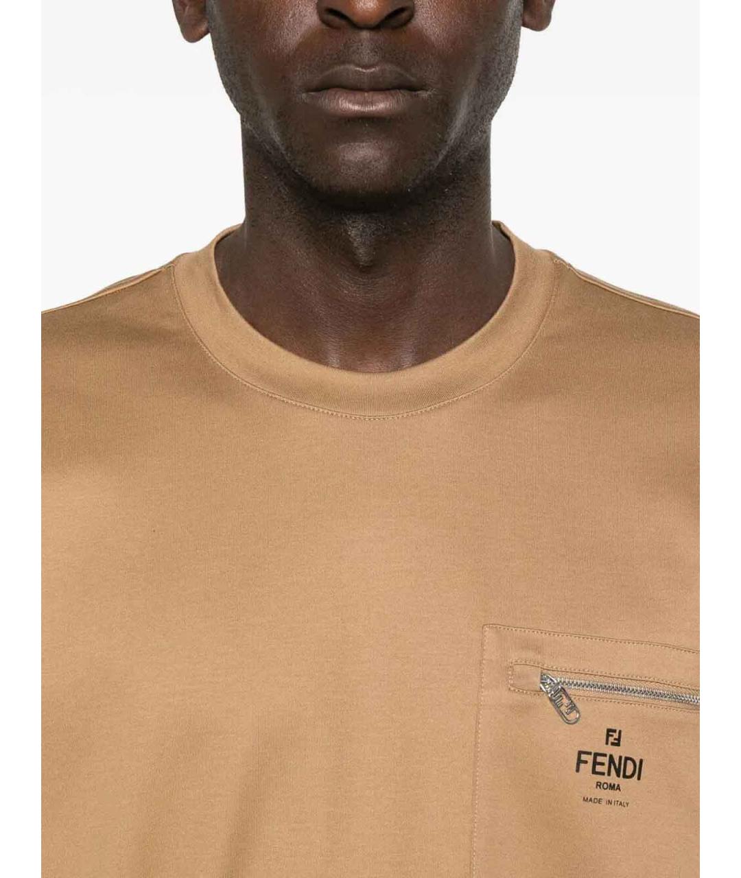 FENDI Бежевая хлопковая футболка, фото 3