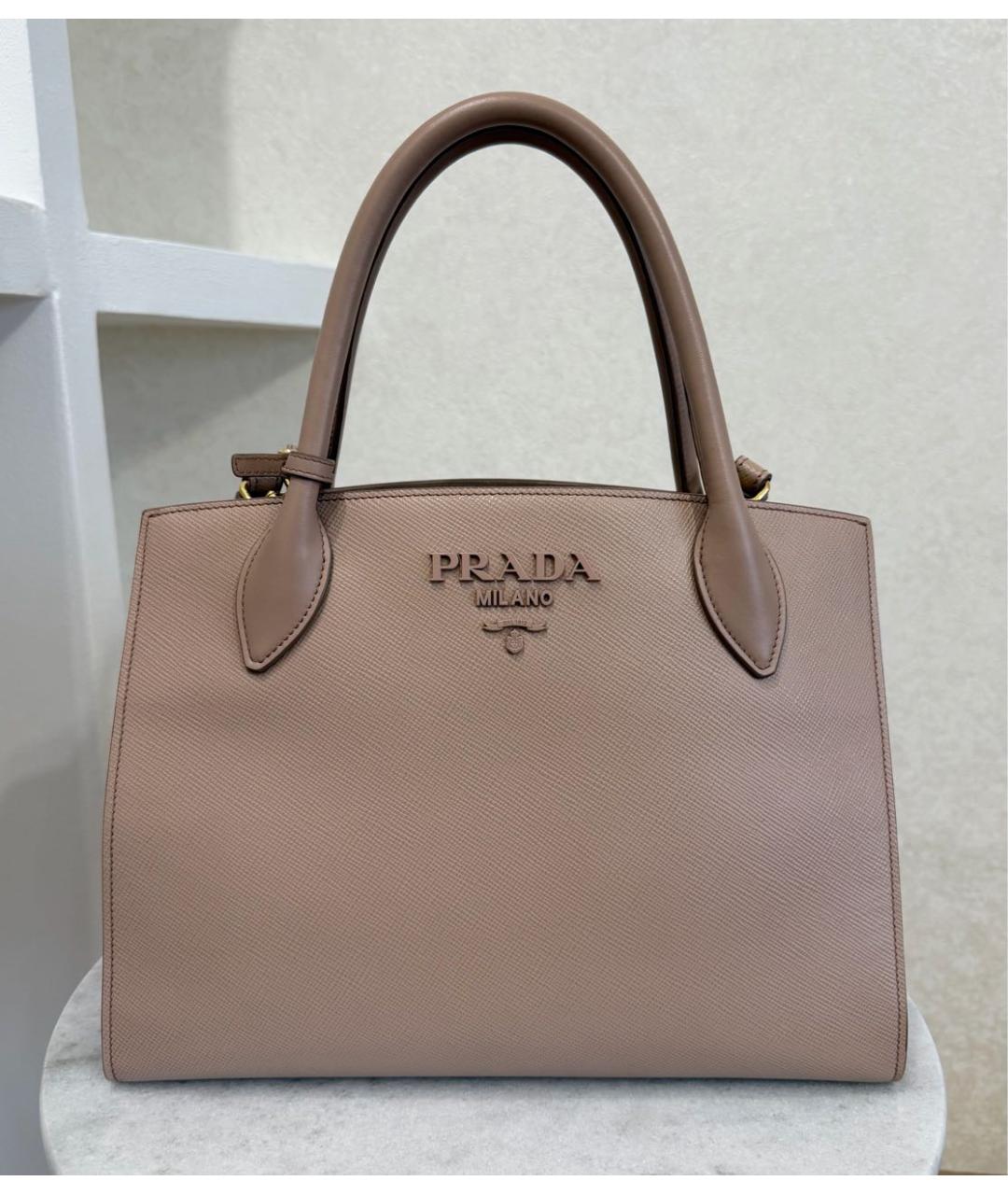 PRADA Бежевая кожаная сумка тоут, фото 7