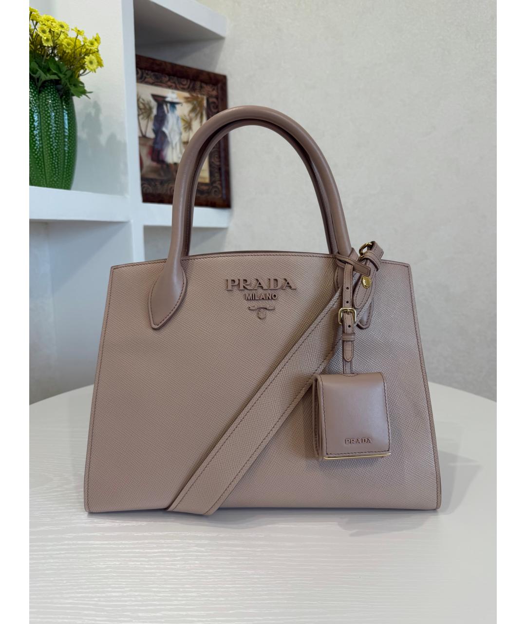 PRADA Бежевая кожаная сумка тоут, фото 3