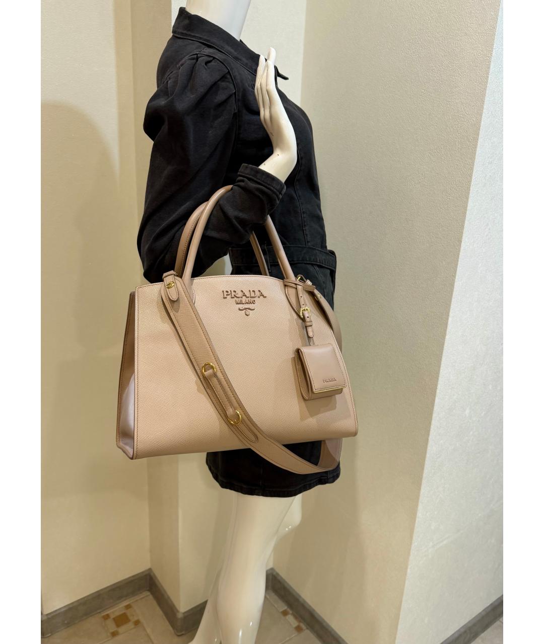 PRADA Бежевая кожаная сумка тоут, фото 6