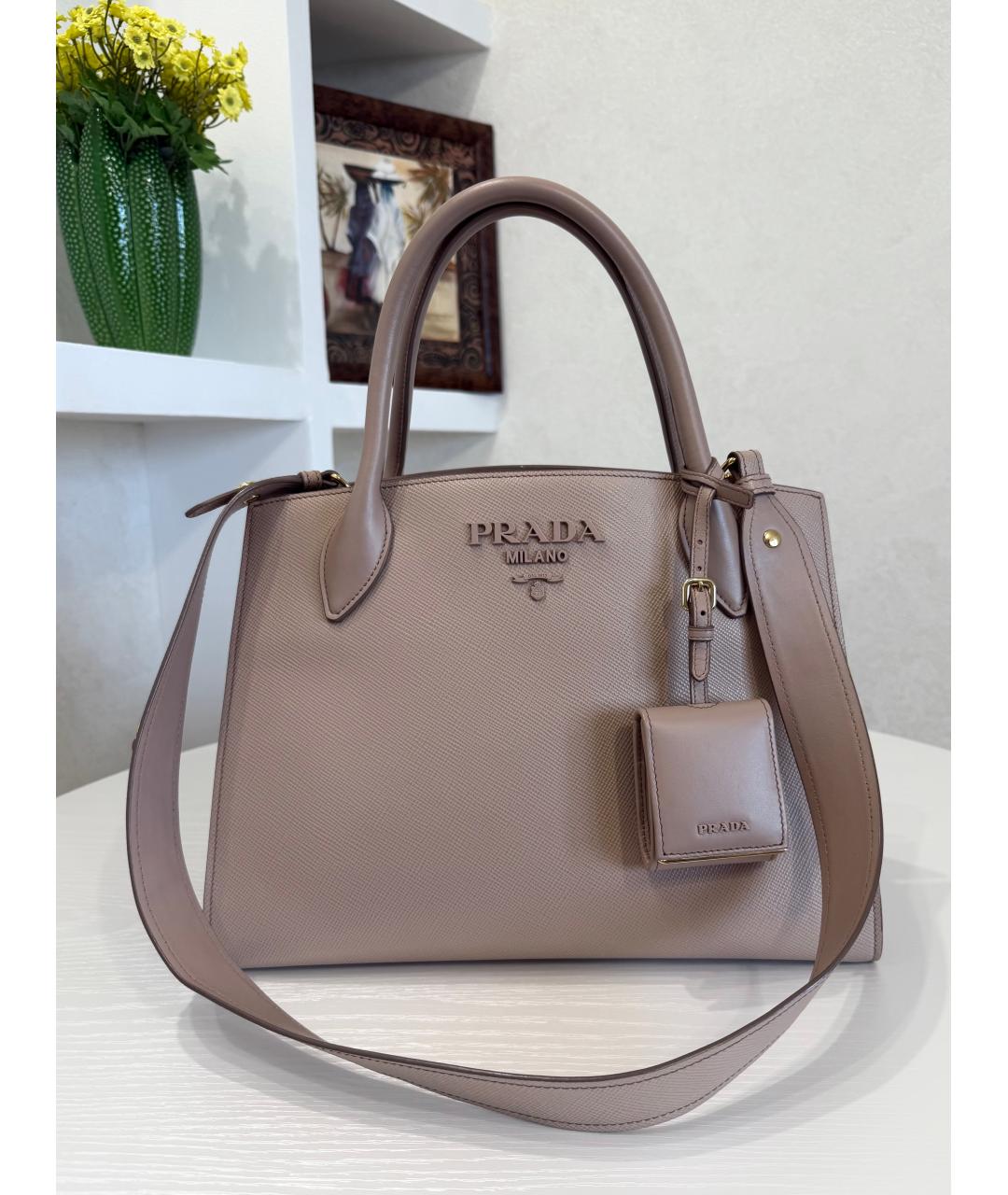 PRADA Бежевая кожаная сумка тоут, фото 2