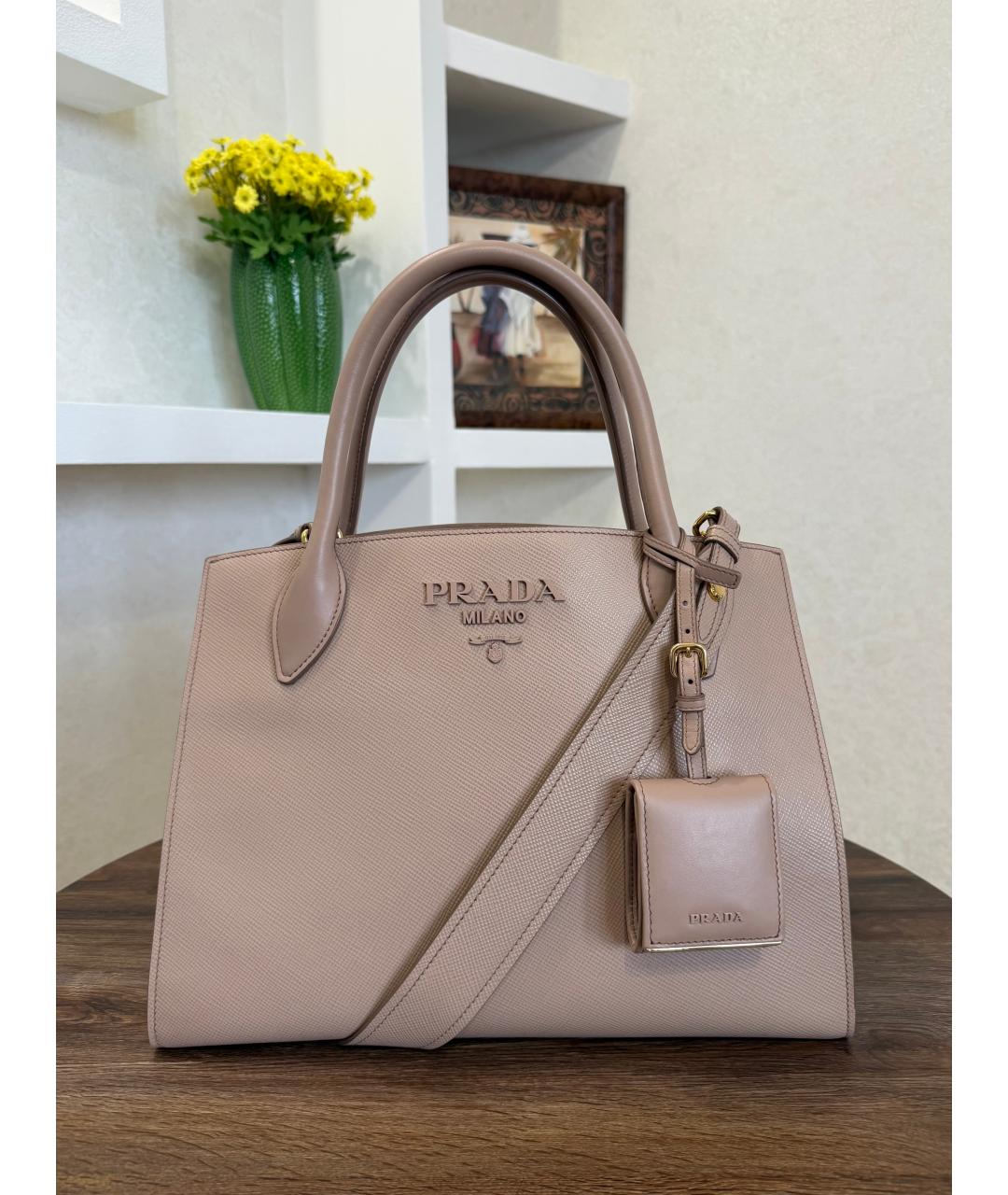 PRADA Бежевая кожаная сумка тоут, фото 2