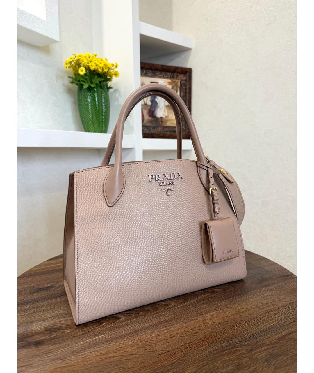 PRADA Бежевая кожаная сумка тоут, фото 7