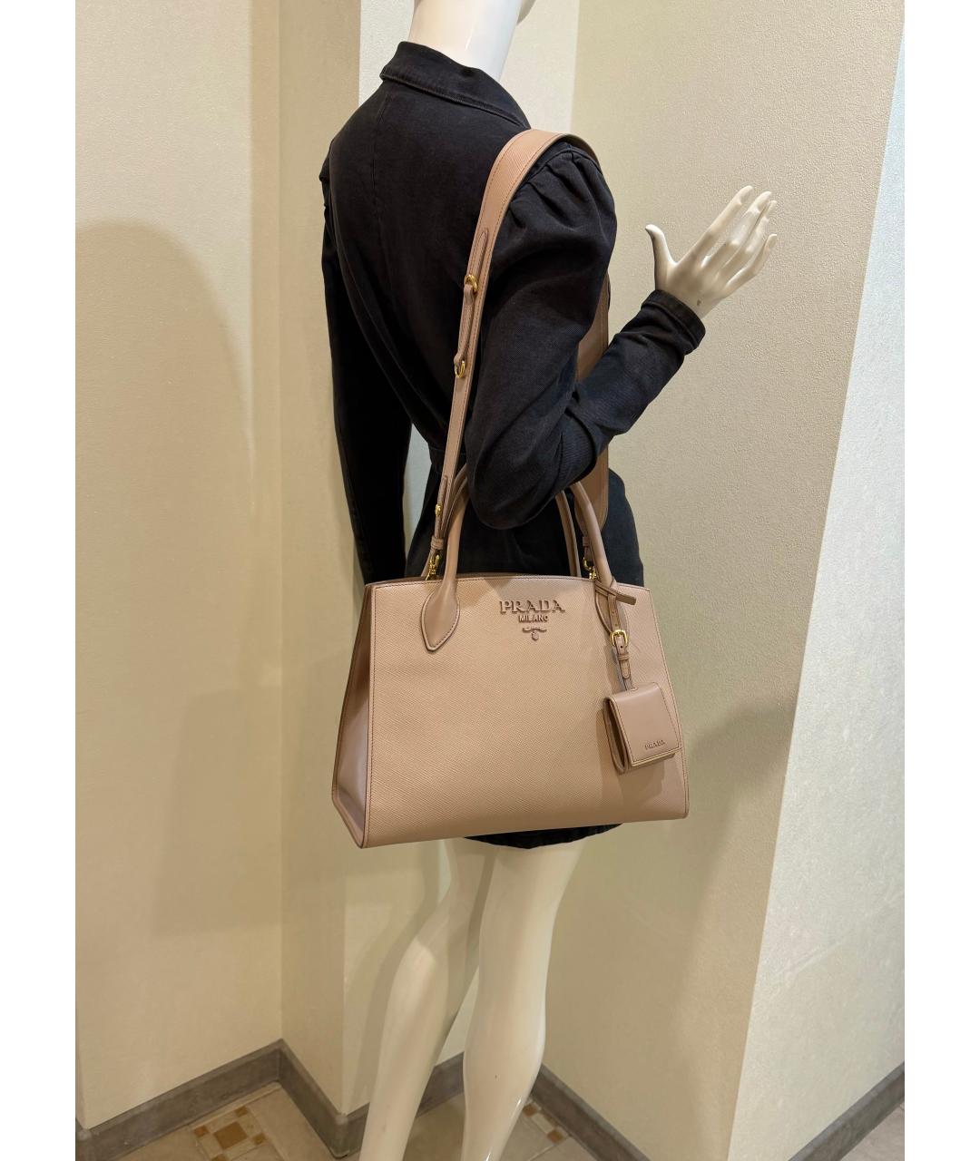 PRADA Бежевая кожаная сумка тоут, фото 5