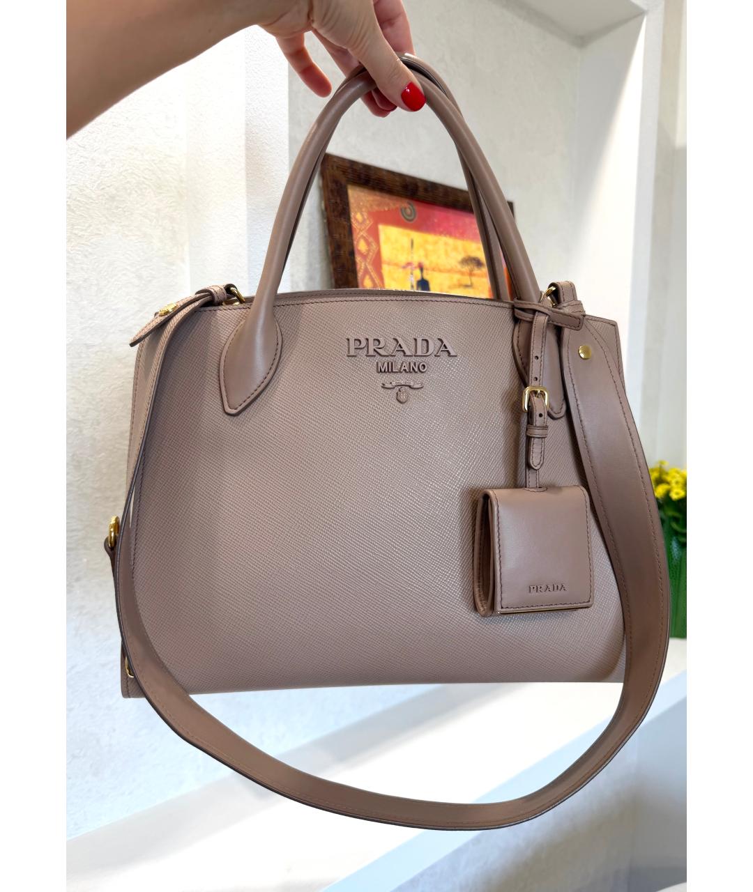 PRADA Бежевая кожаная сумка тоут, фото 4
