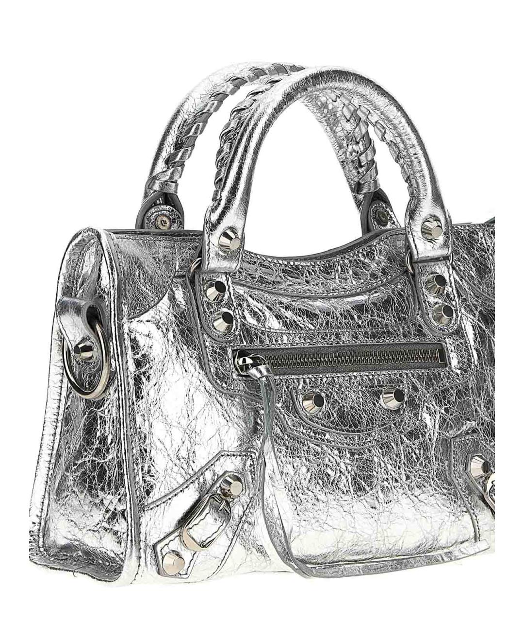 BALENCIAGA Серебряная кожаная сумка тоут, фото 3