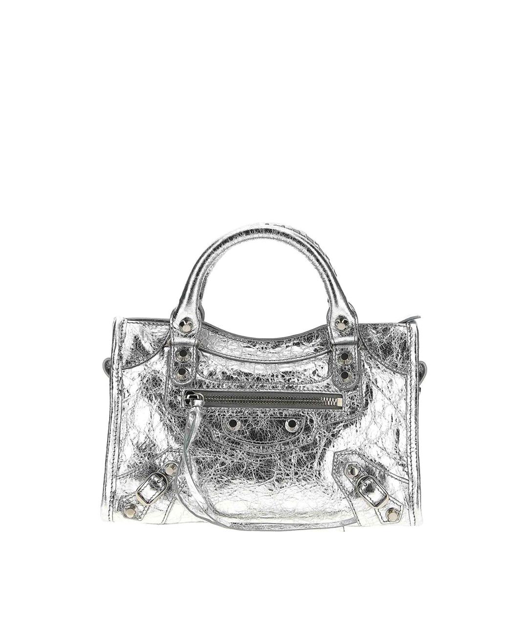 BALENCIAGA Серебряная кожаная сумка тоут, фото 1