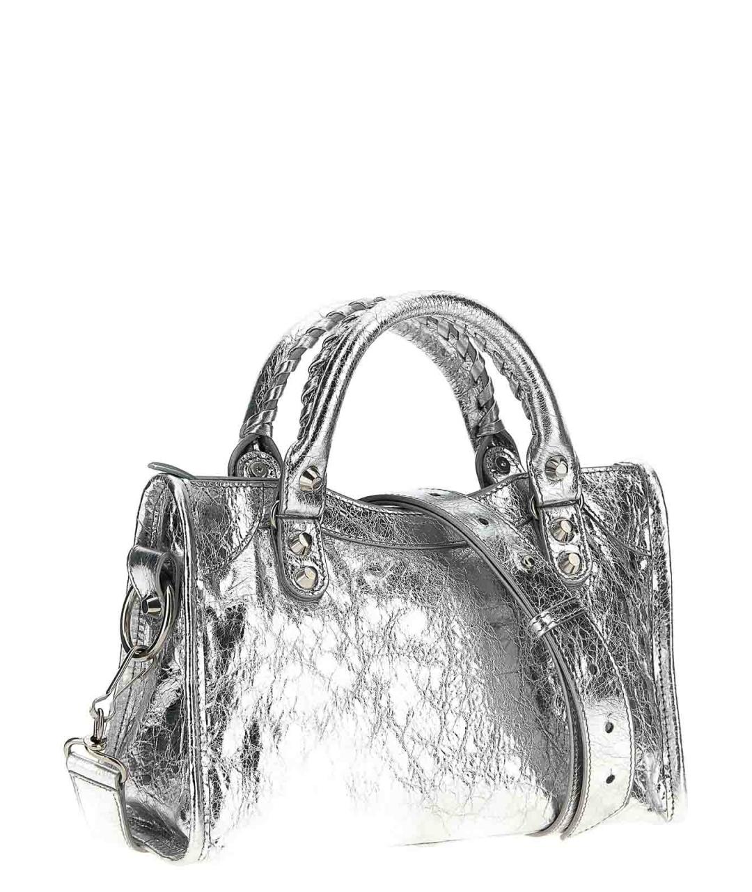 BALENCIAGA Серебряная кожаная сумка тоут, фото 2