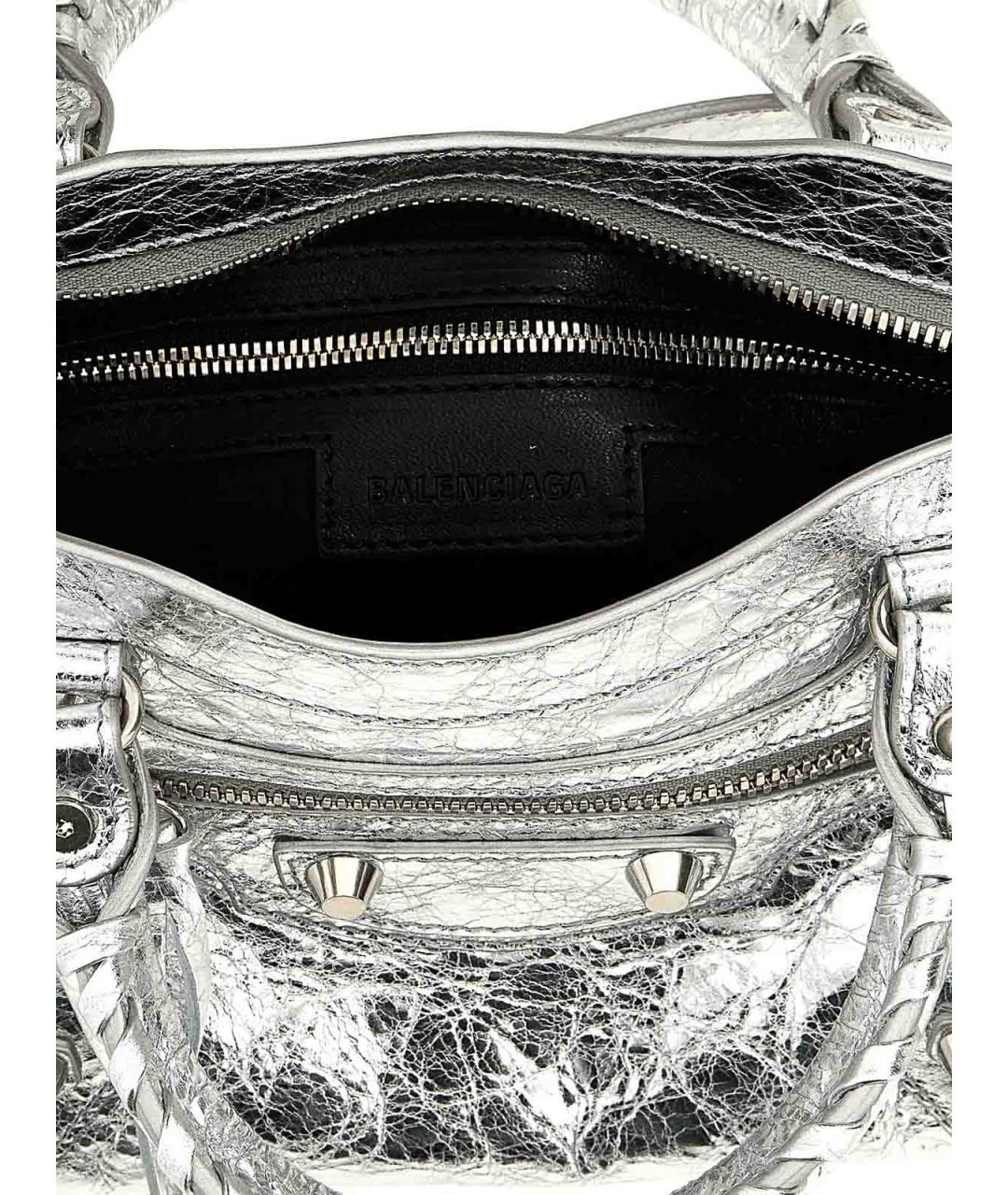 BALENCIAGA Серебряная кожаная сумка тоут, фото 4