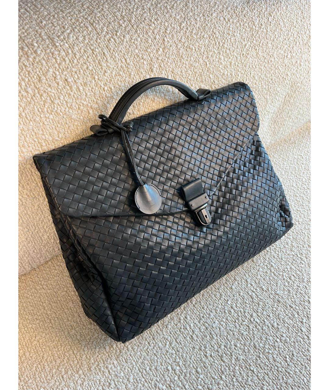BOTTEGA VENETA Антрацитовый кожаный портфель, фото 2