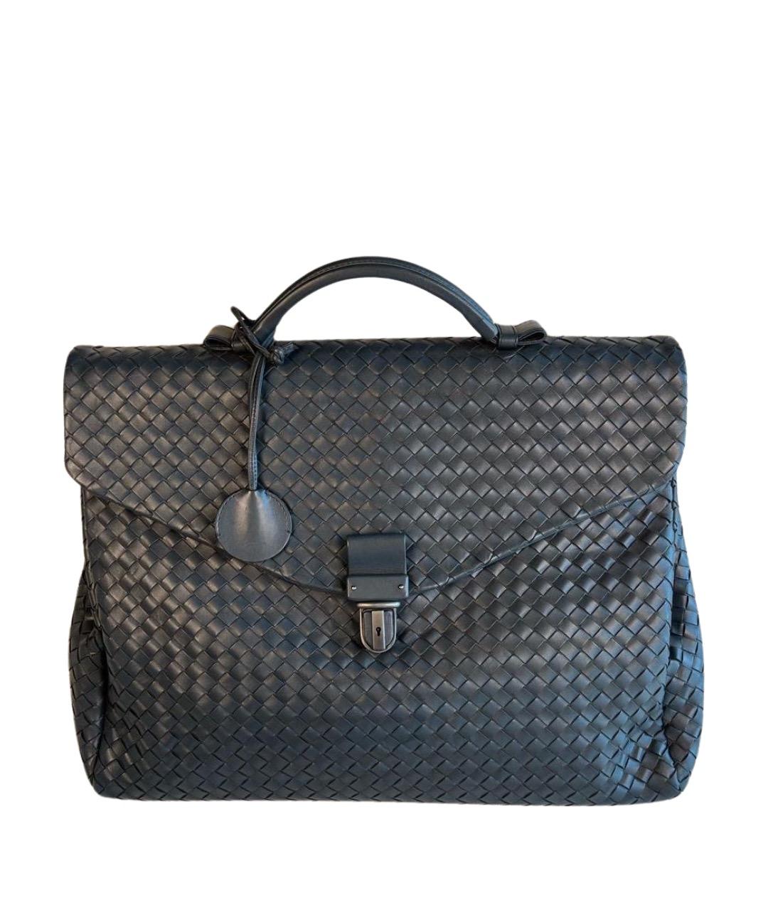 BOTTEGA VENETA Антрацитовый кожаный портфель, фото 1