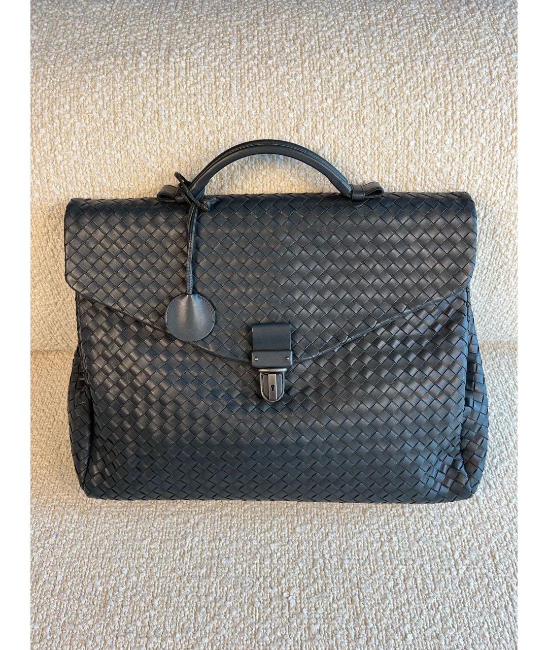 BOTTEGA VENETA Антрацитовый кожаный портфель, фото 9