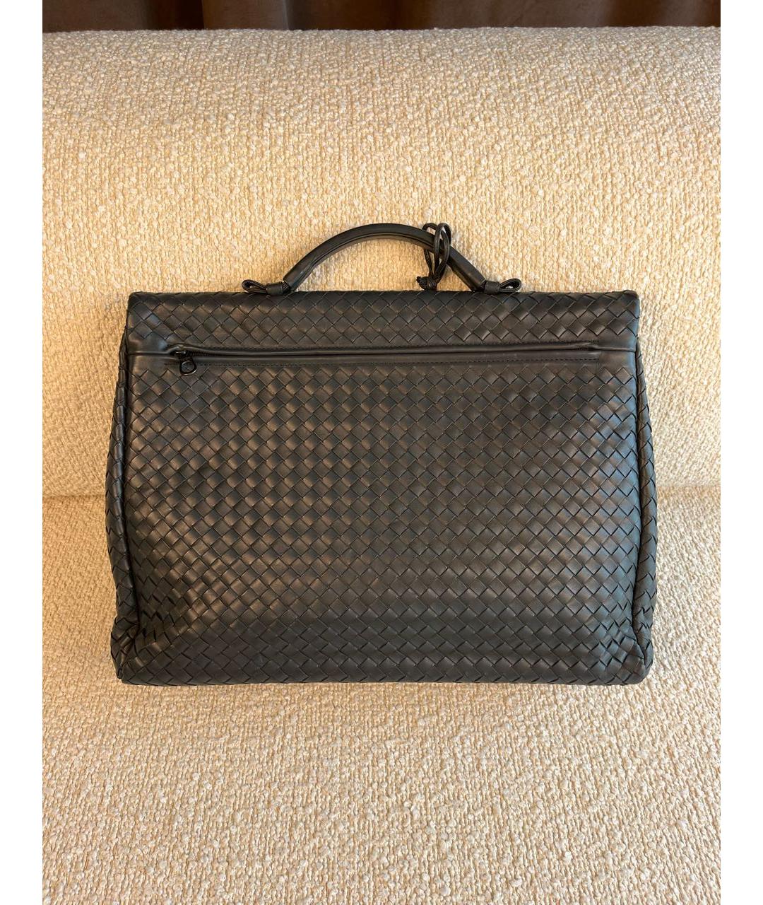 BOTTEGA VENETA Антрацитовый кожаный портфель, фото 3