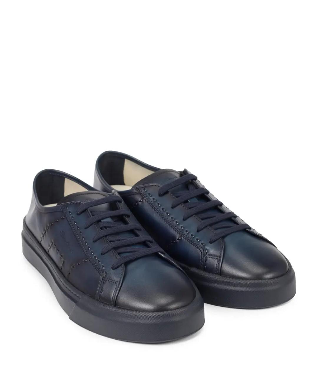 SANTONI Синие кожаные низкие кроссовки / кеды, фото 2