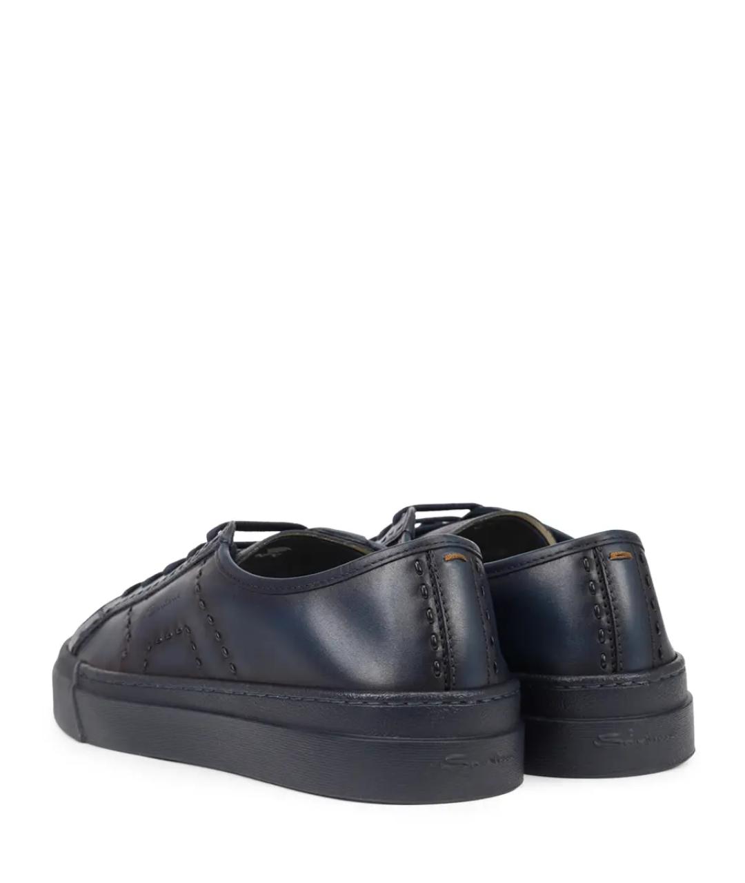 SANTONI Синие кожаные низкие кроссовки / кеды, фото 4