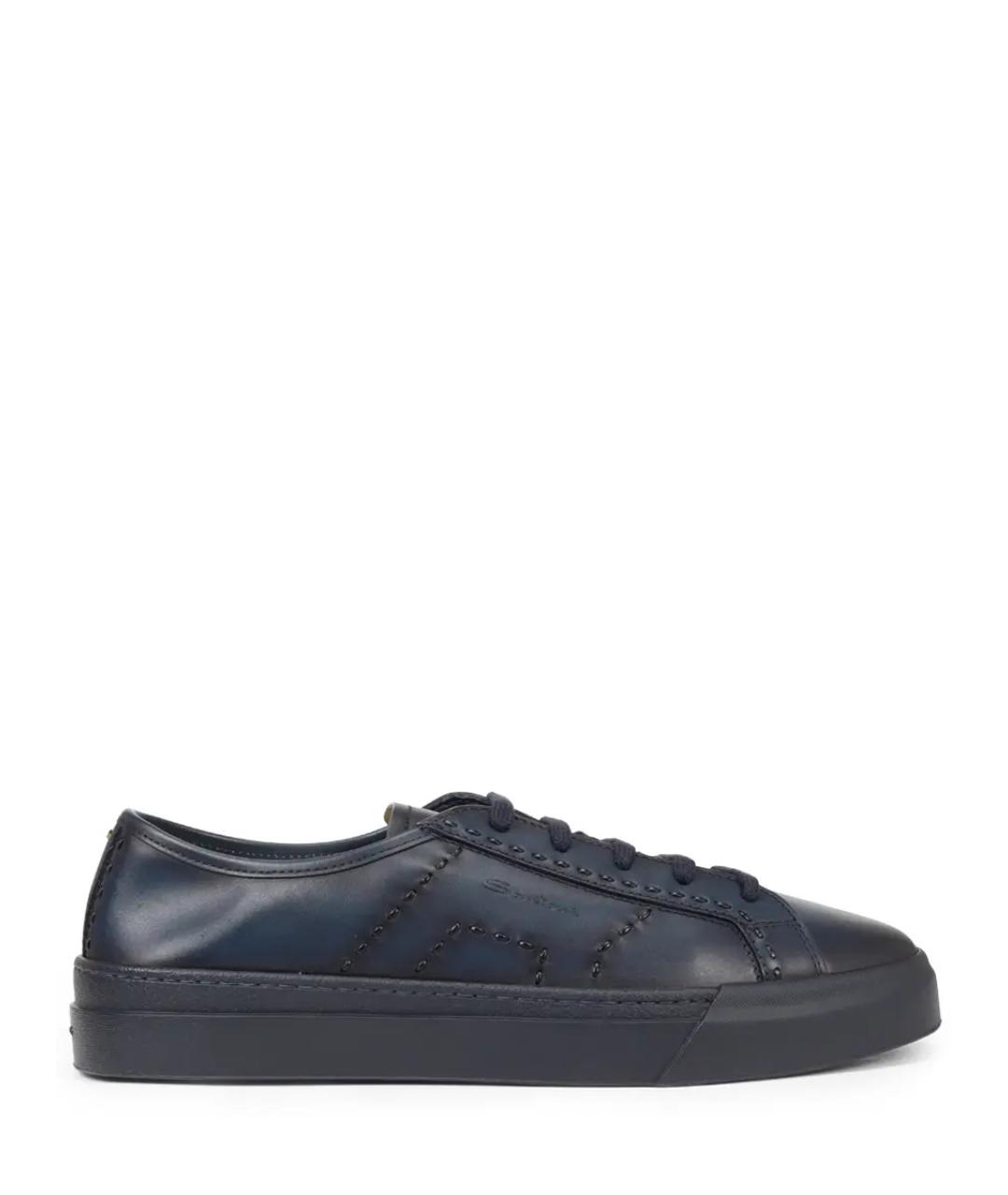 SANTONI Синие кожаные низкие кроссовки / кеды, фото 1