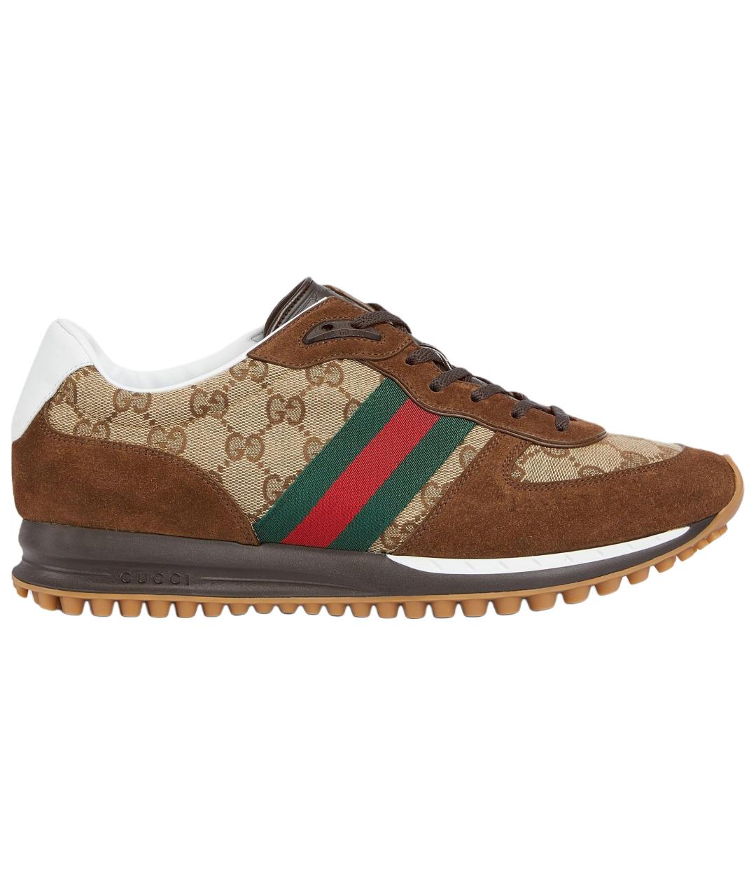 GUCCI Коричневые текстильные низкие кроссовки / кеды, фото 6