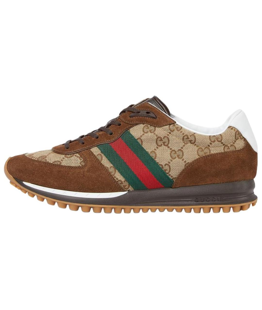 GUCCI Коричневые текстильные низкие кроссовки / кеды, фото 2
