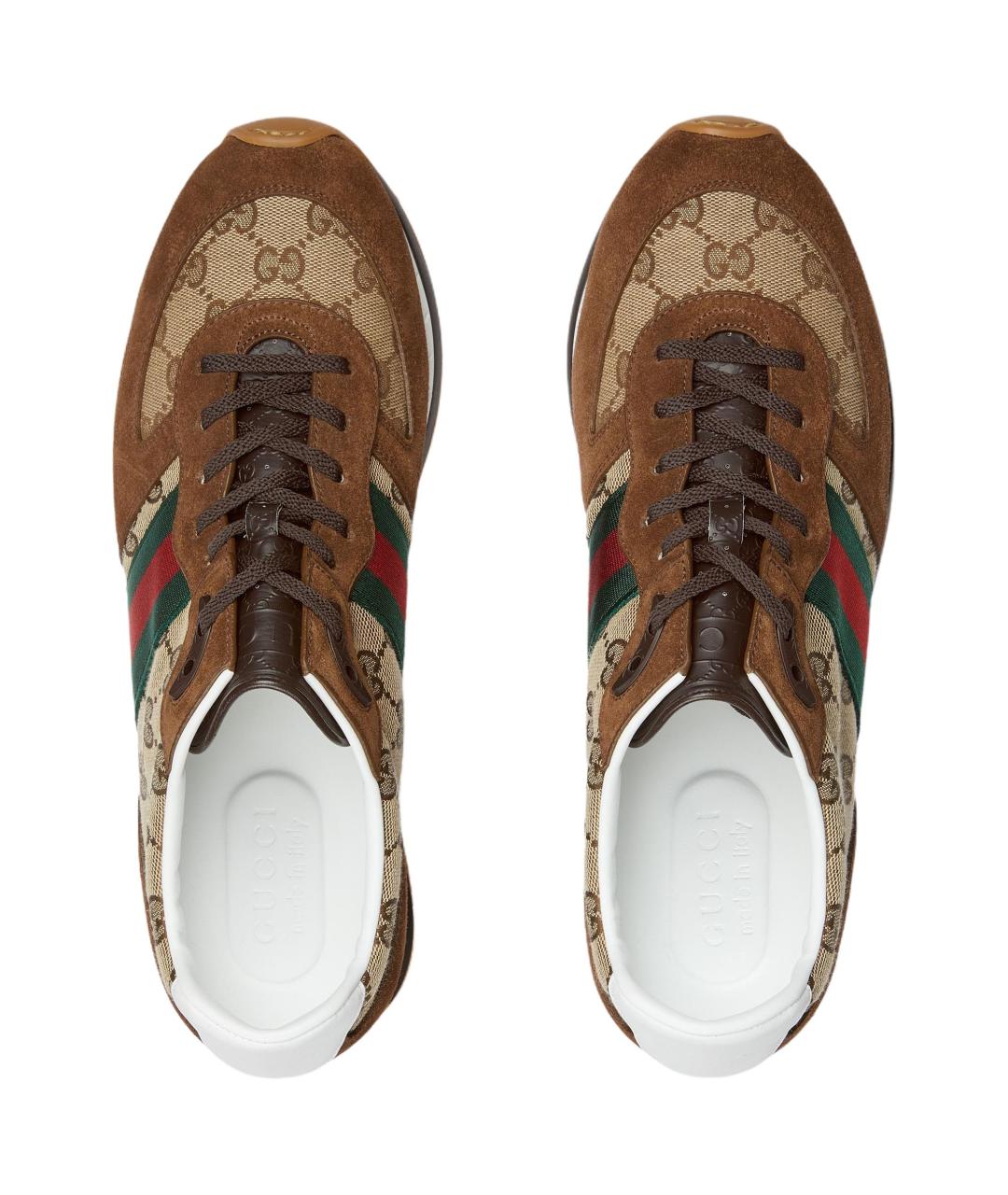 GUCCI Коричневые текстильные низкие кроссовки / кеды, фото 4