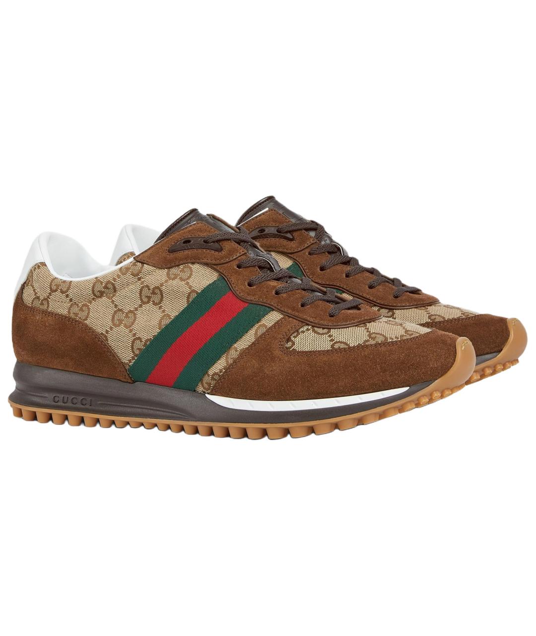 GUCCI Коричневые текстильные низкие кроссовки / кеды, фото 3