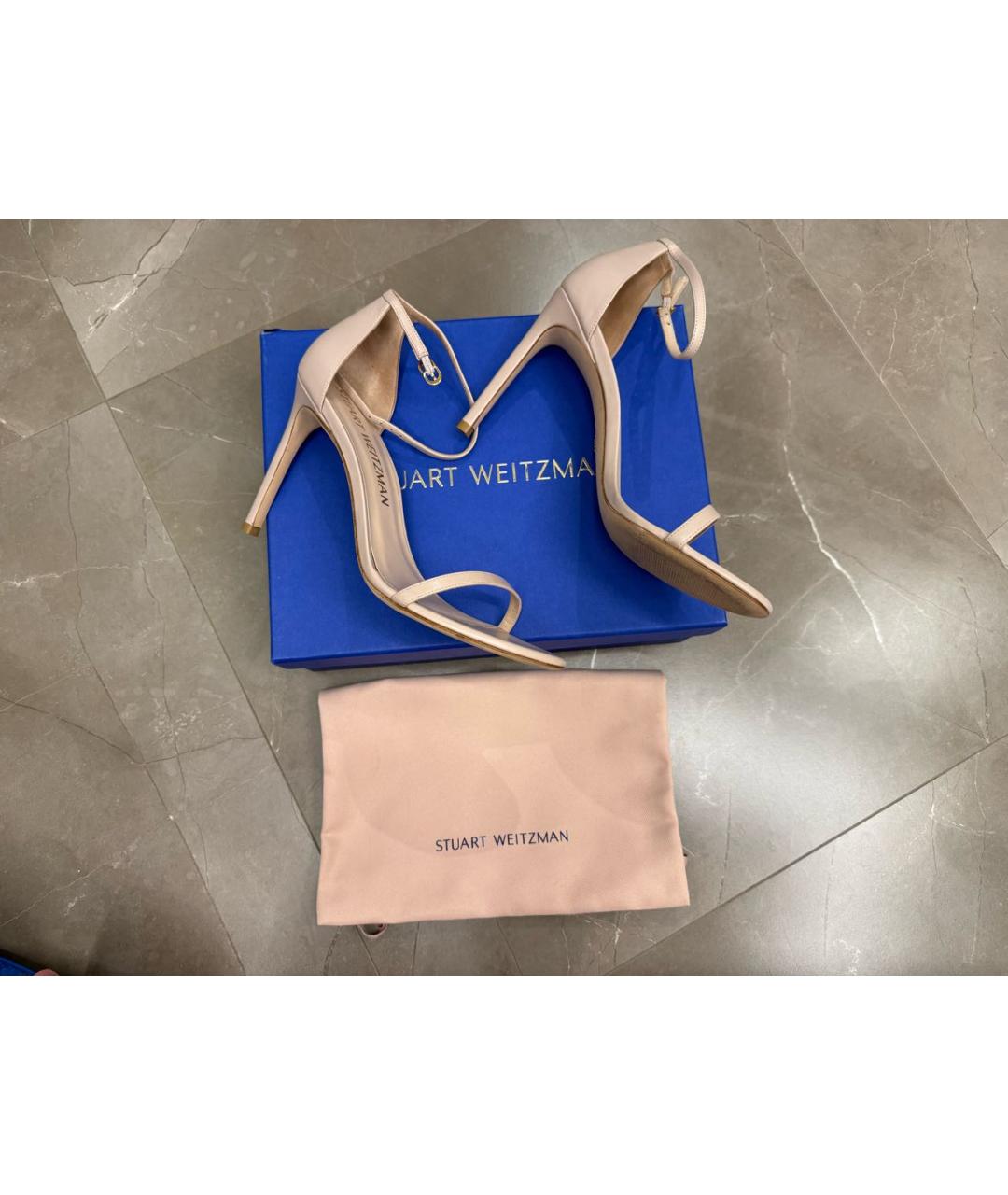 STUART WEITZMAN Бежевые кожаные босоножки, фото 5