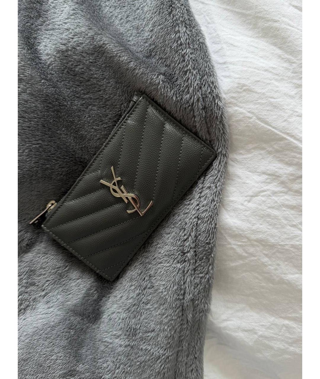 SAINT LAURENT Антрацитовый кожаный кардхолдер, фото 7
