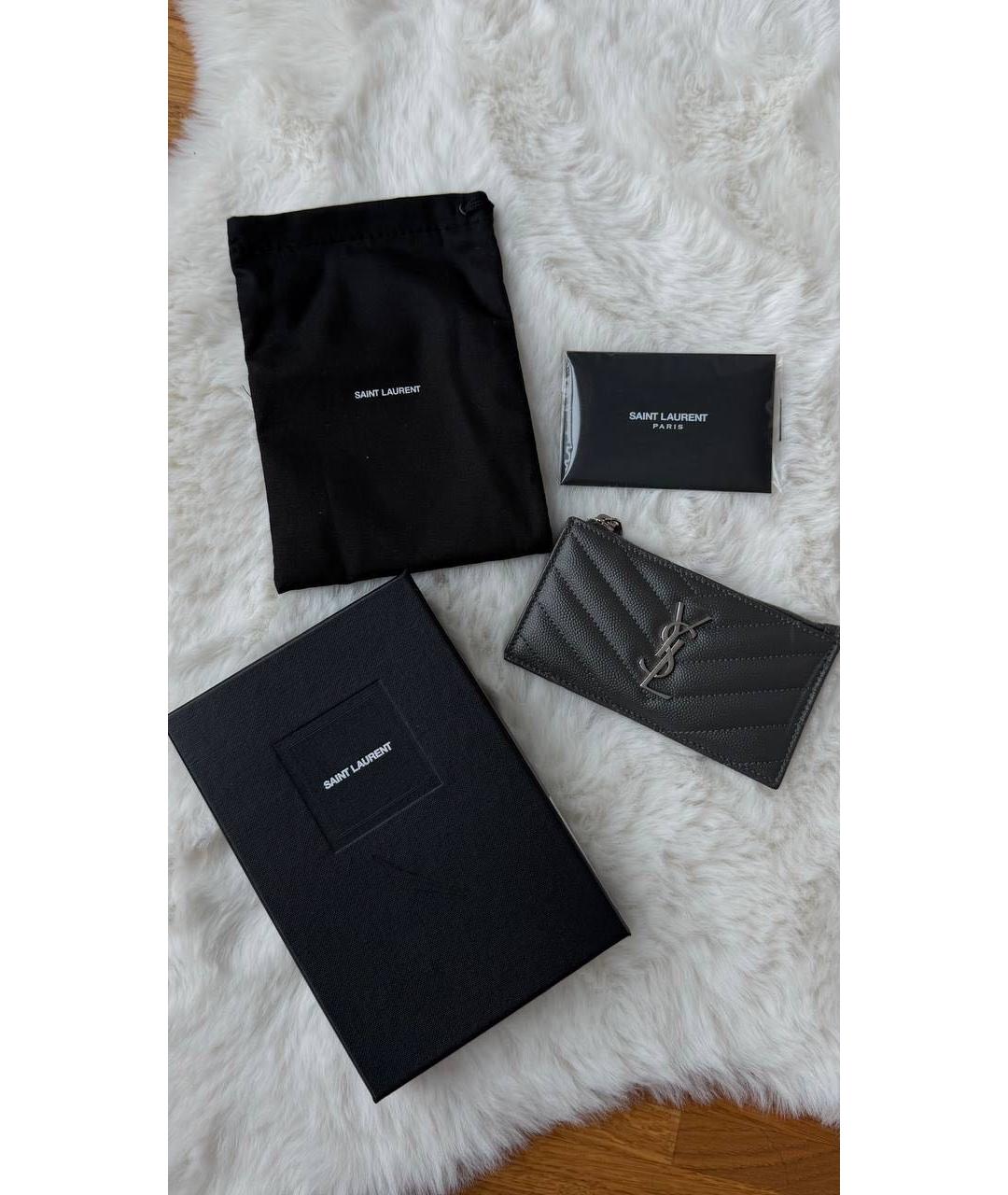SAINT LAURENT Антрацитовый кожаный кардхолдер, фото 5