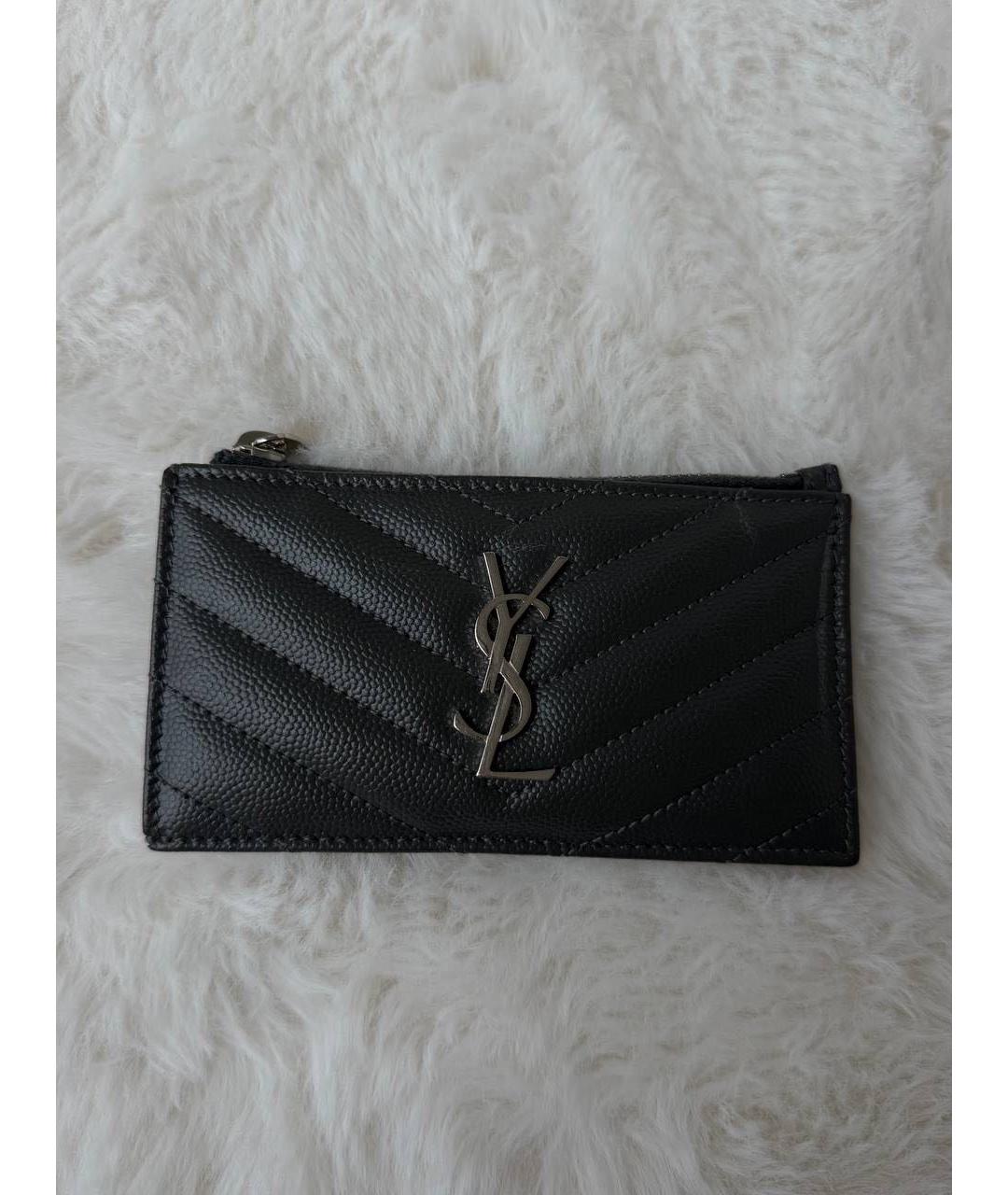SAINT LAURENT Антрацитовый кожаный кардхолдер, фото 8