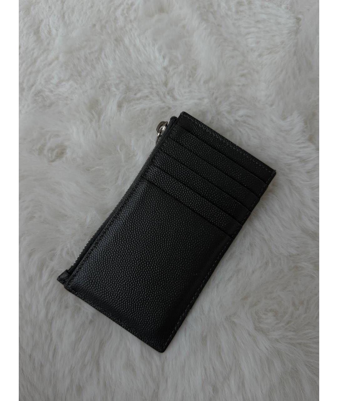 SAINT LAURENT Антрацитовый кожаный кардхолдер, фото 3