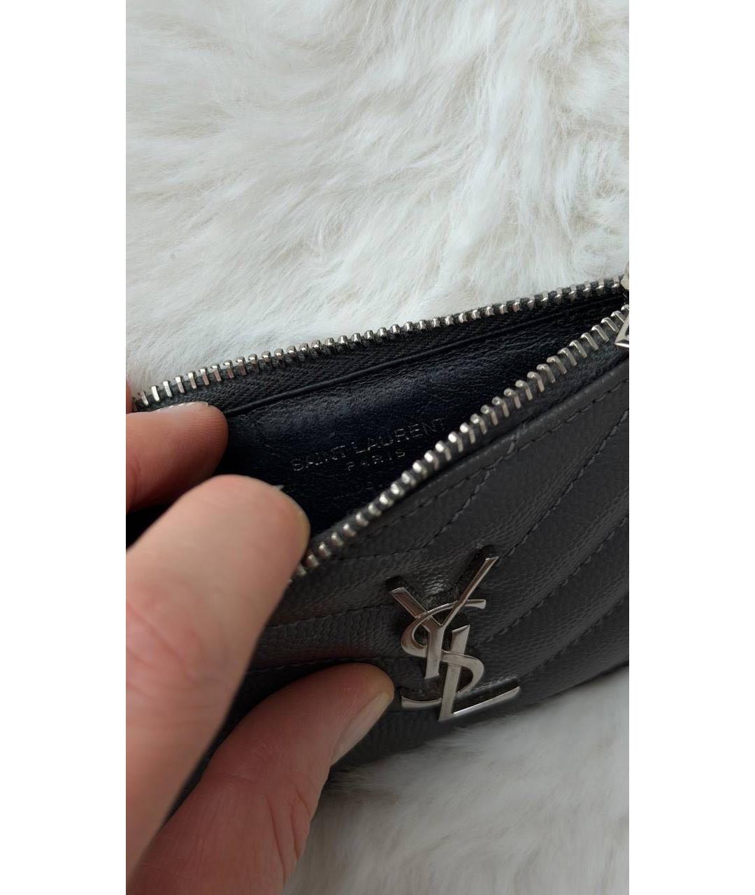 SAINT LAURENT Антрацитовый кожаный кардхолдер, фото 4