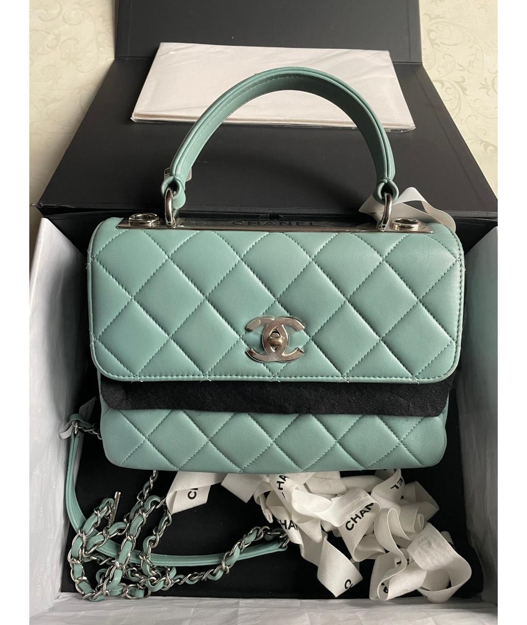 CHANEL Бирюзовая кожаная сумка через плечо, фото 3