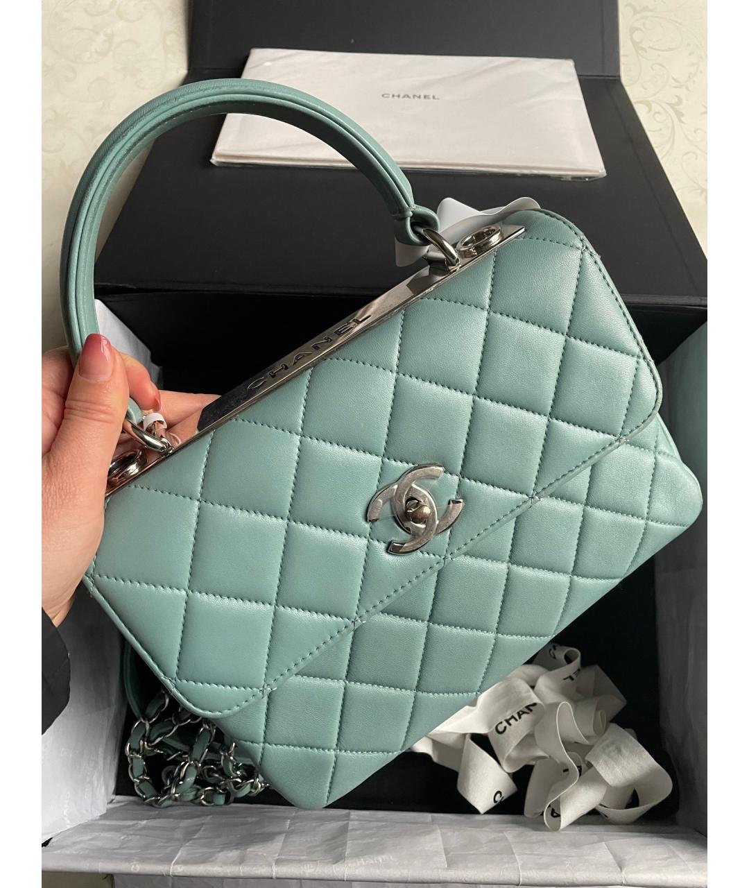 CHANEL Бирюзовая кожаная сумка через плечо, фото 2