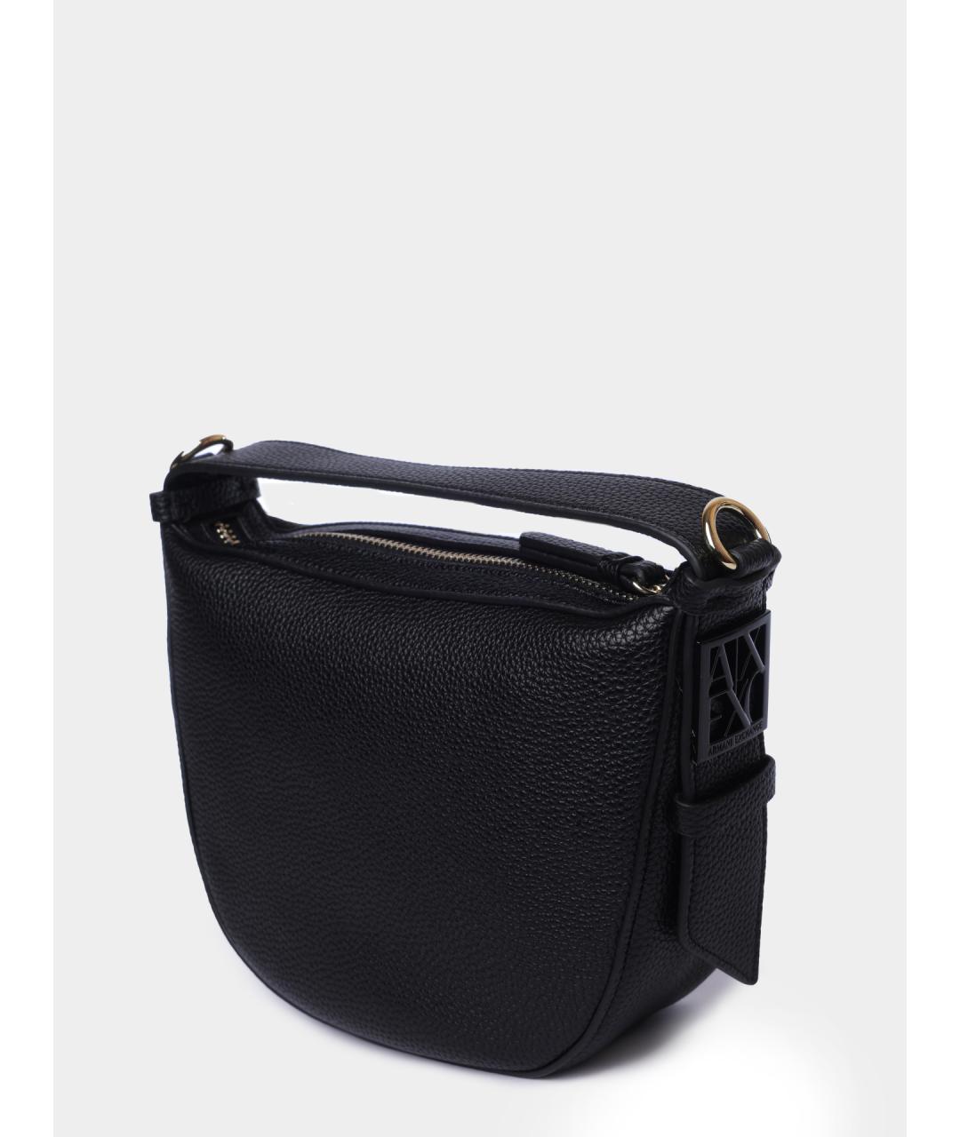 ARMANI EXCHANGE Черная кожаная сумка через плечо, фото 2