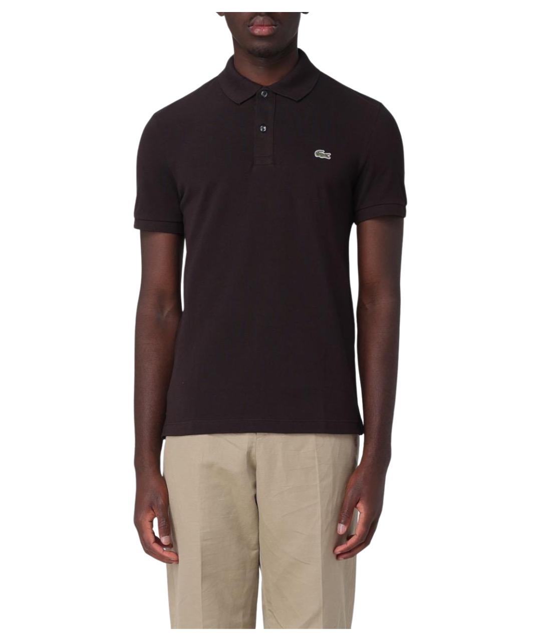 LACOSTE Коричневое хлопковое поло с коротким рукавом, фото 1