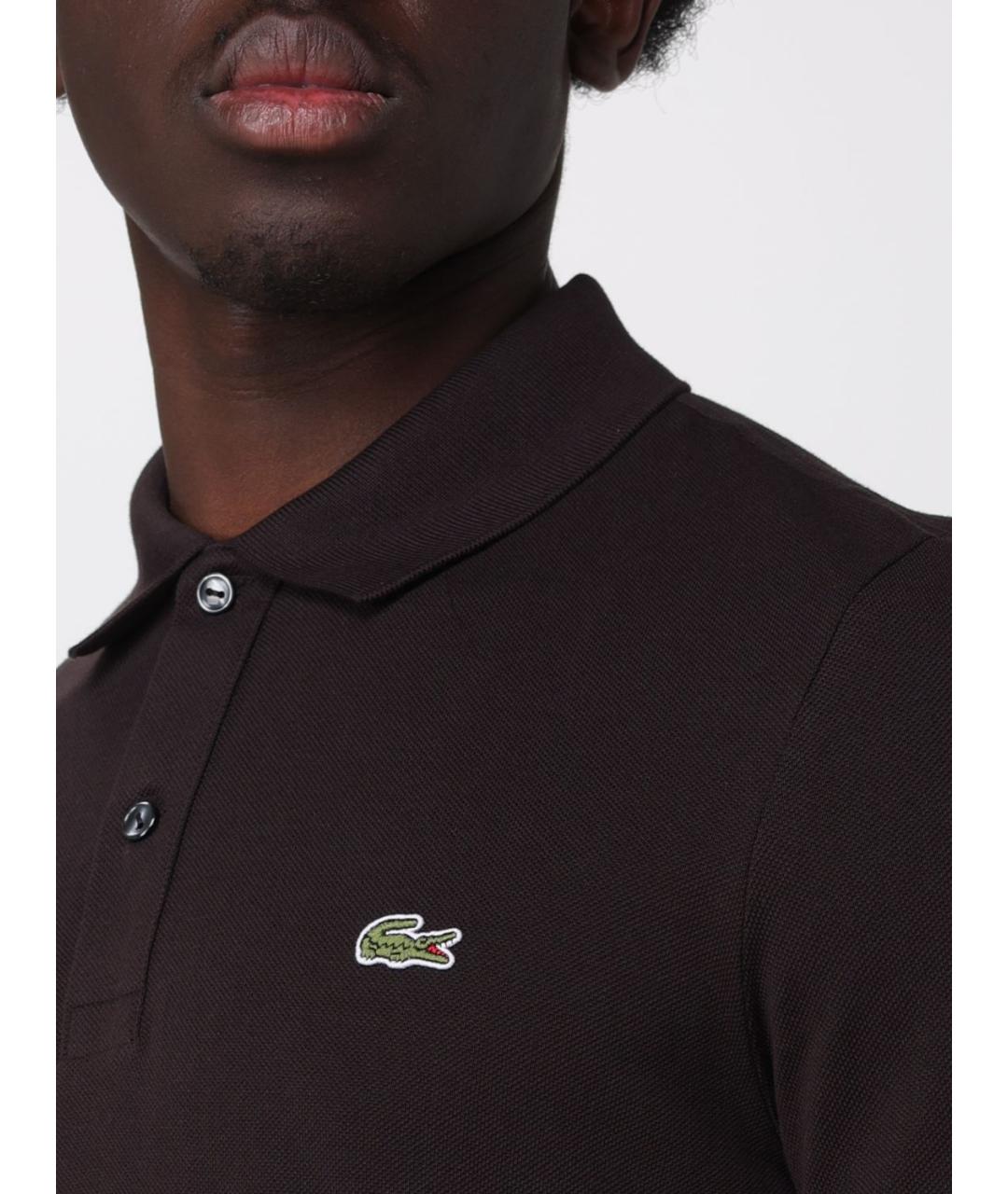 LACOSTE Коричневое хлопковое поло с коротким рукавом, фото 3