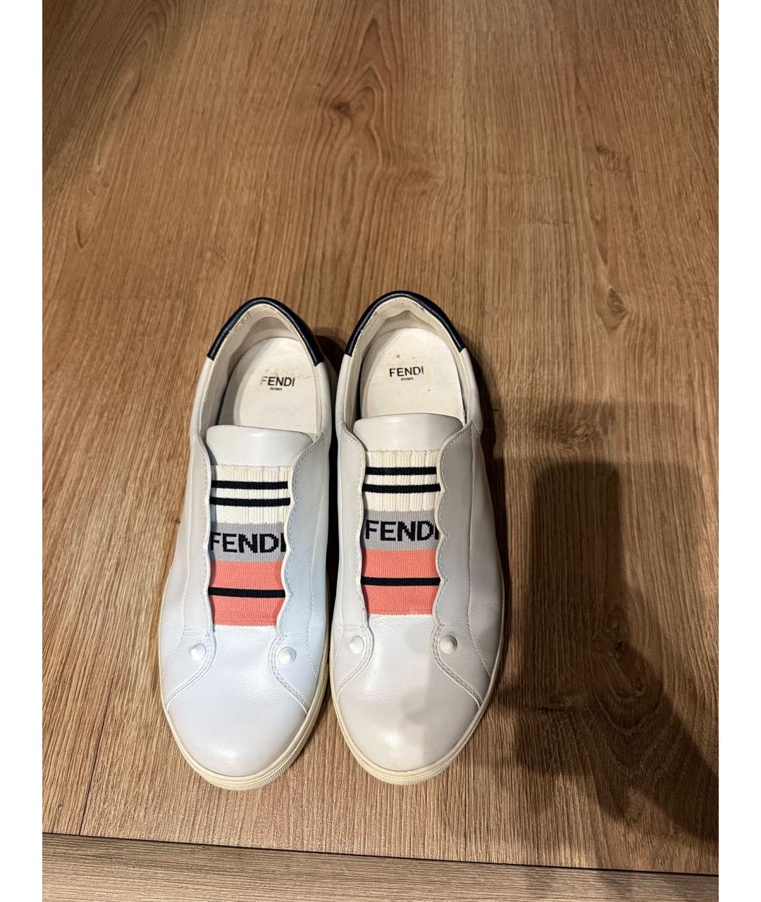 FENDI Белые кожаные кеды, фото 4