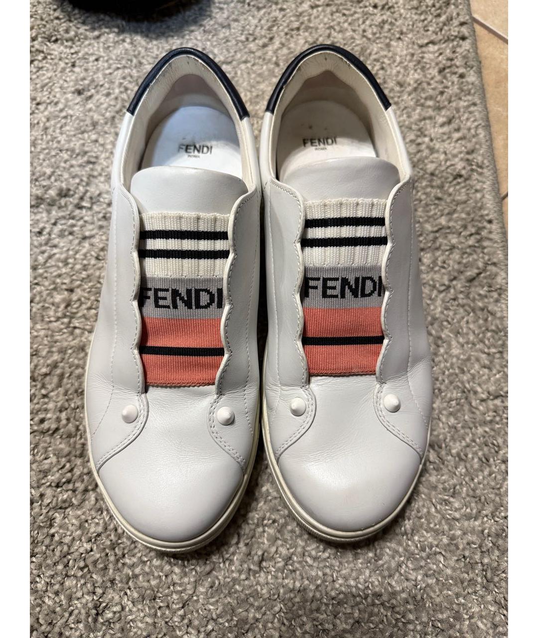 FENDI Белые кожаные кеды, фото 7