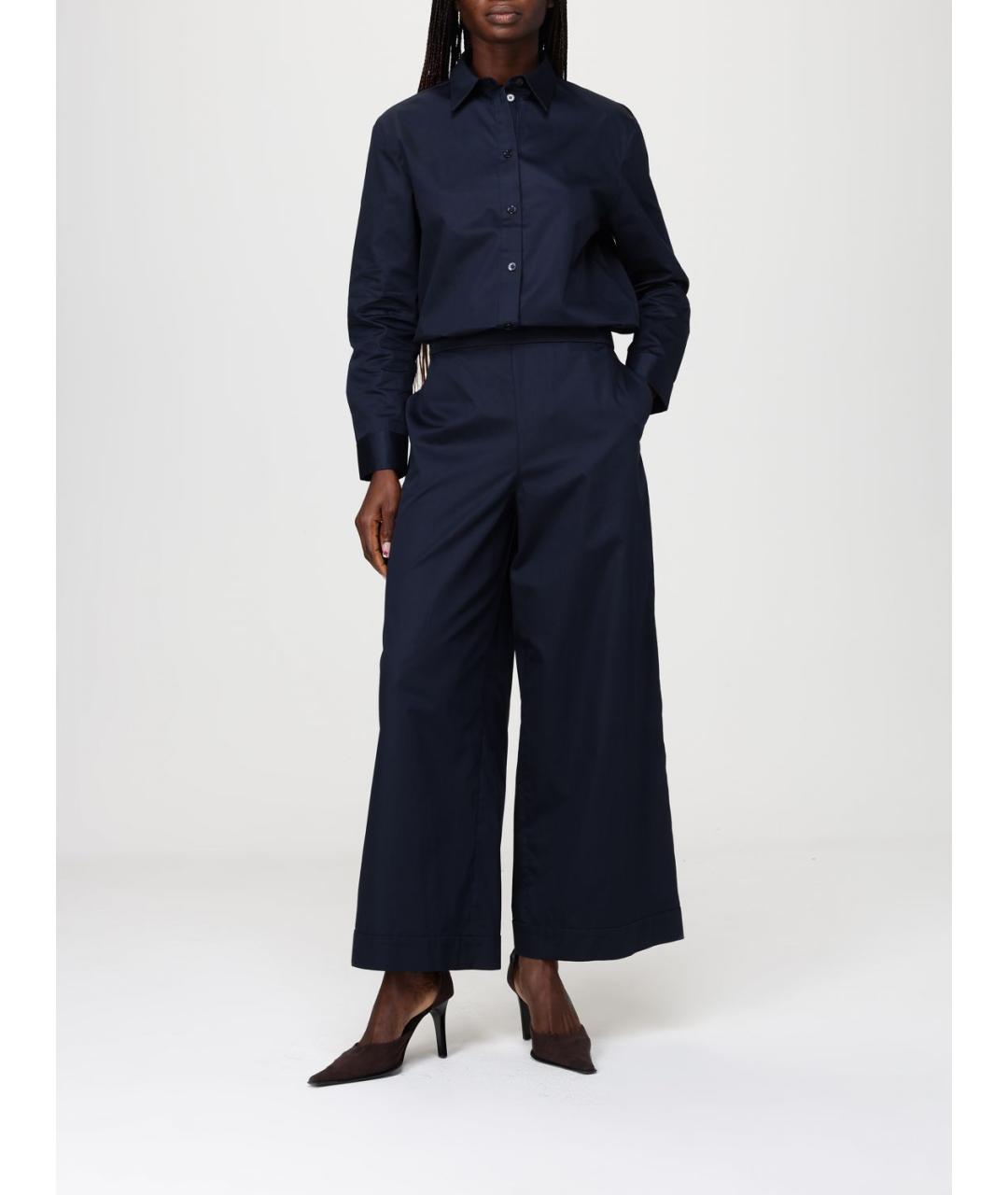 MAX MARA Синие хлопковые прямые брюки, фото 2