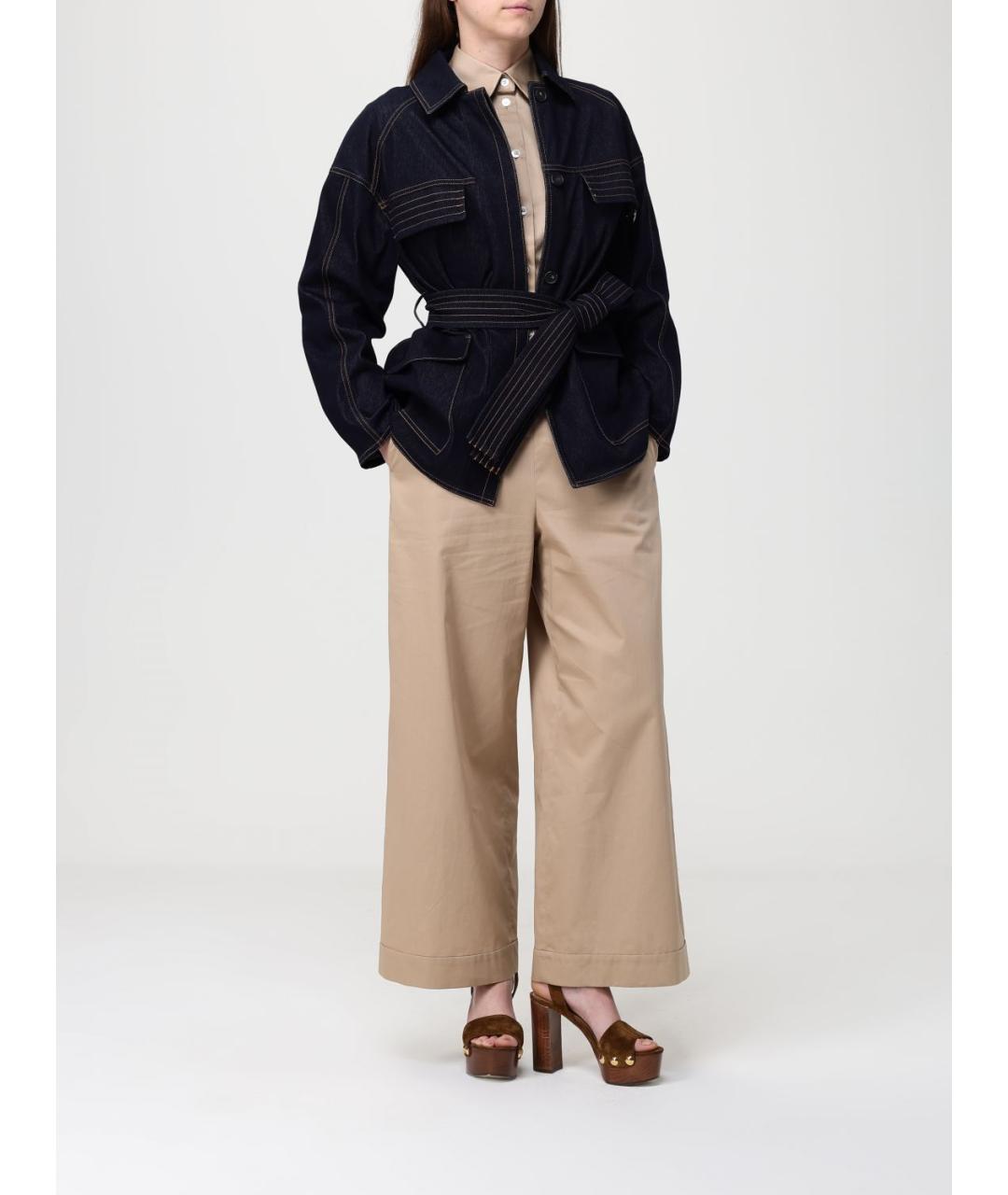 MAX MARA Бежевые хлопковые прямые брюки, фото 2