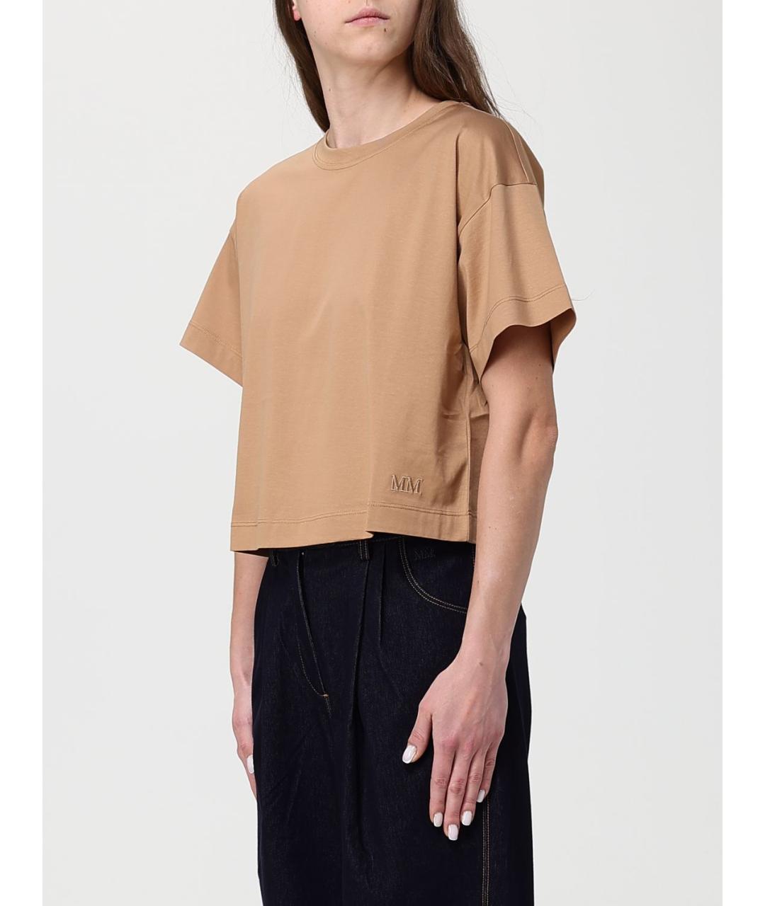 MAX MARA Бежевая хлопковая футболка, фото 4