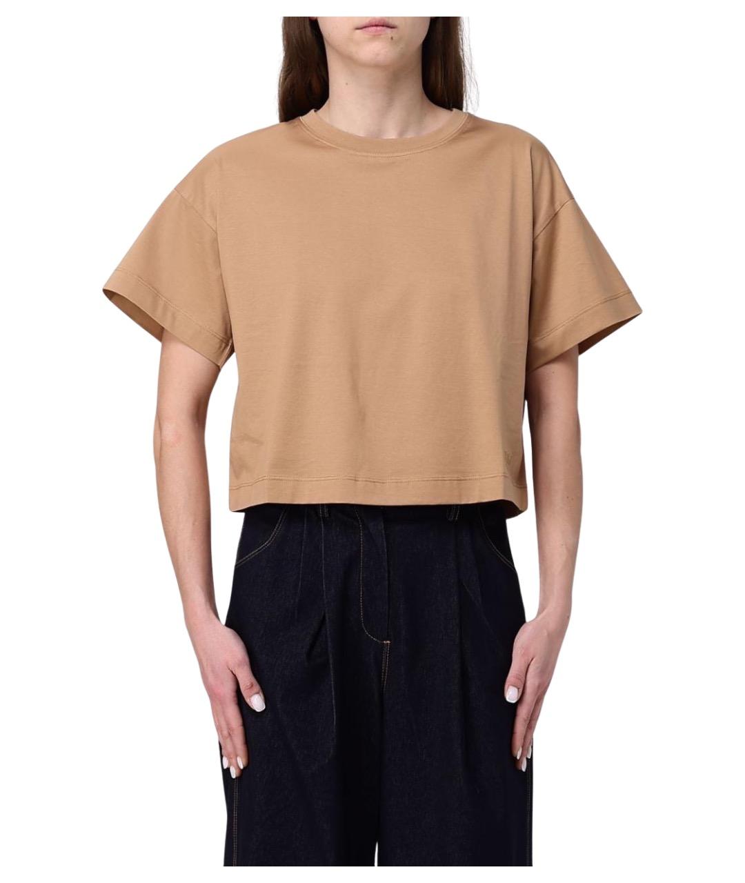 MAX MARA Бежевая хлопковая футболка, фото 1
