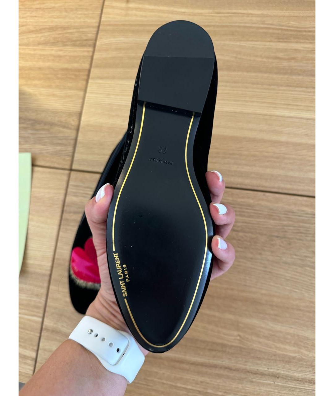 SAINT LAURENT Черные бархатные лоферы, фото 6