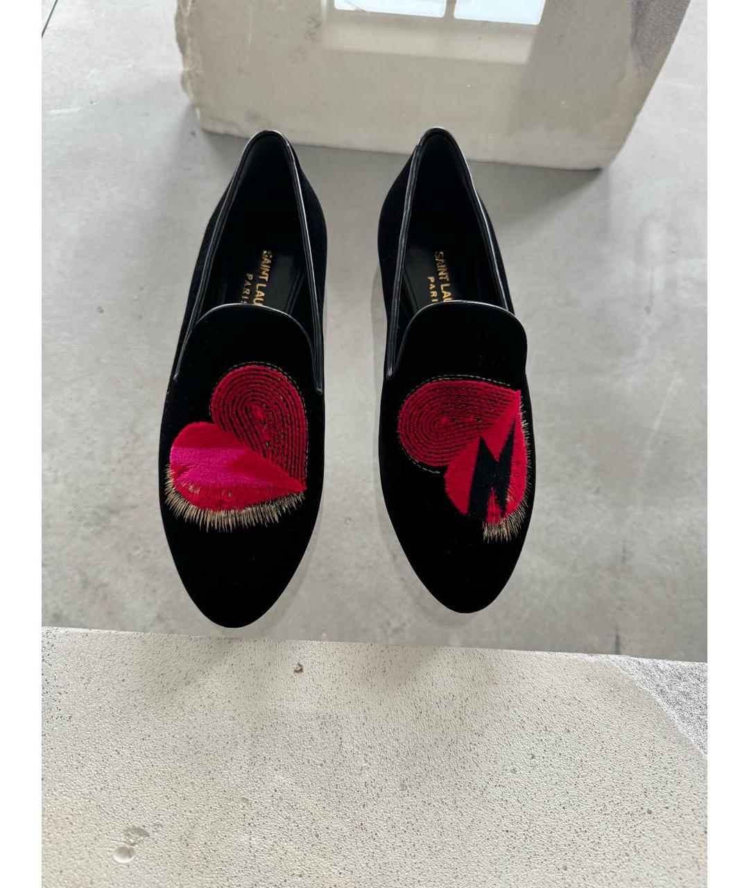 SAINT LAURENT Черные бархатные лоферы, фото 2