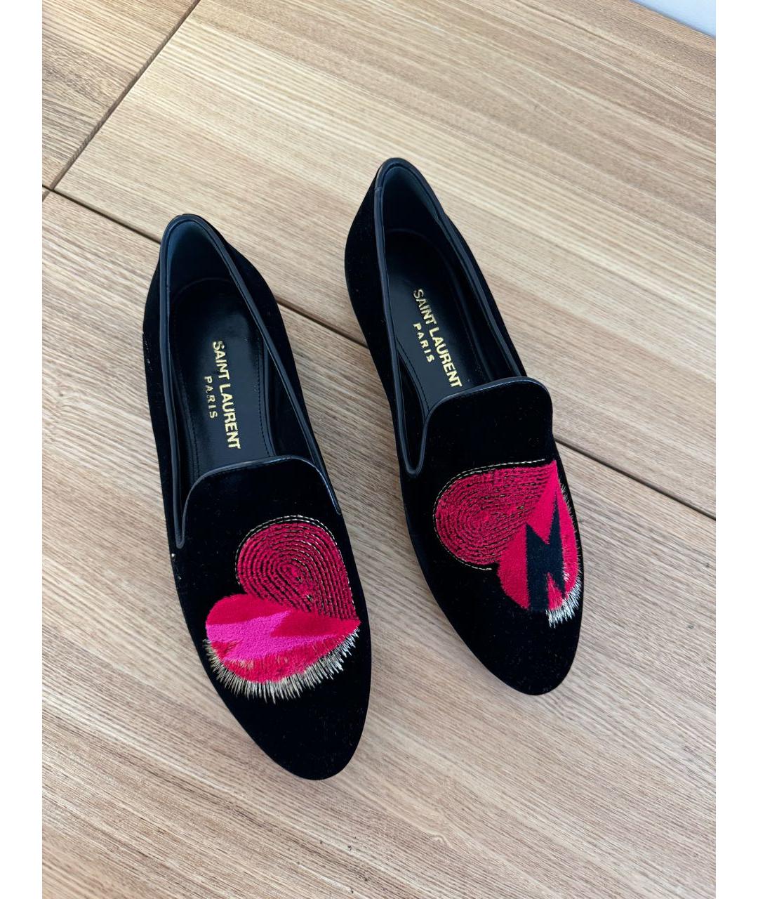 SAINT LAURENT Черные бархатные лоферы, фото 7
