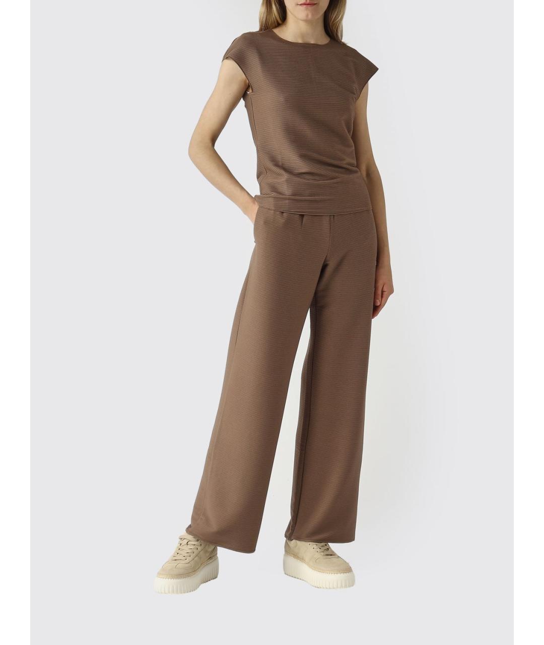 MAX MARA Коричневые полиэстеровые прямые брюки, фото 2