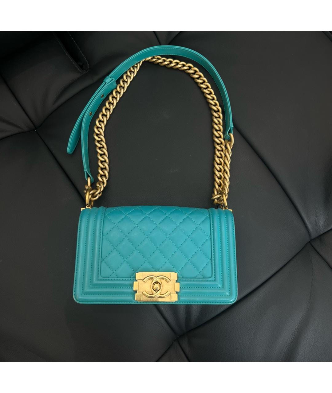 CHANEL Бирюзовая кожаная сумка через плечо, фото 8