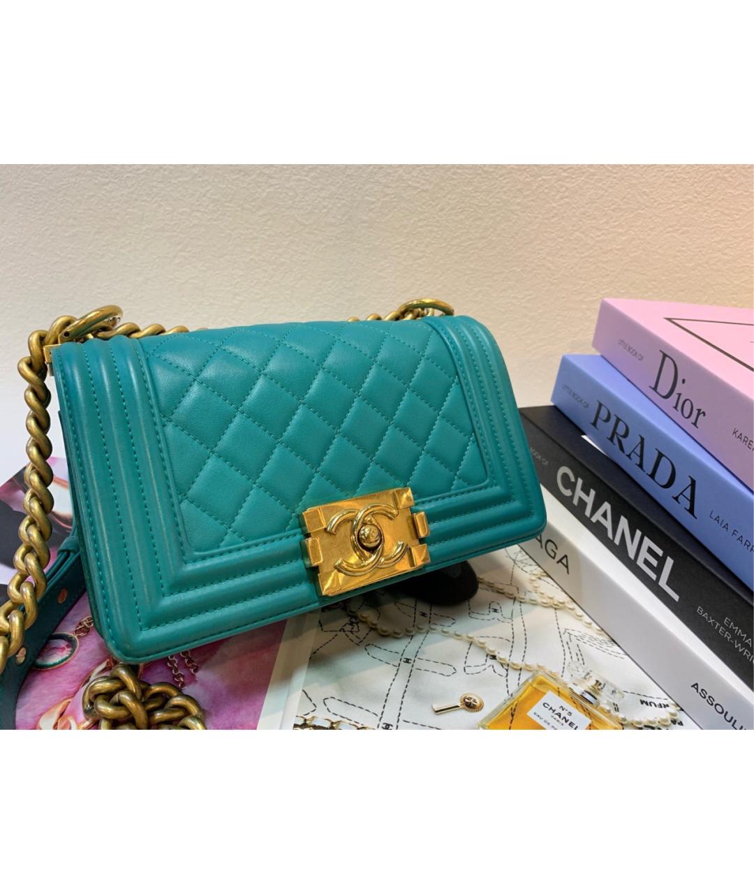 CHANEL Бирюзовая кожаная сумка через плечо, фото 2