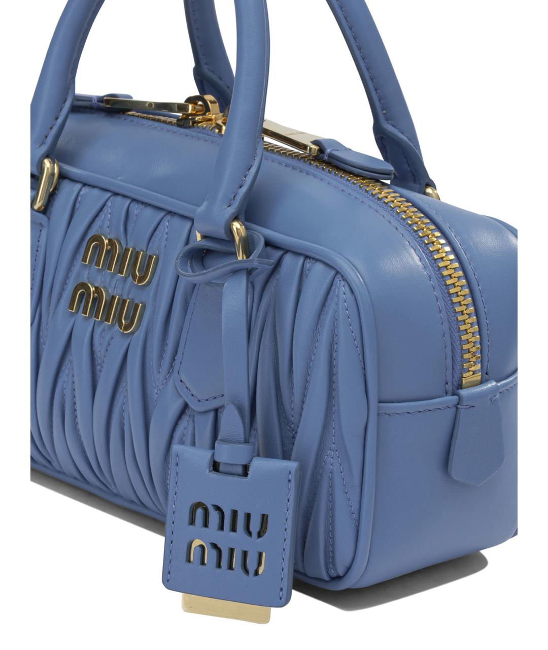 MIU MIU Голубая кожаная сумка с короткими ручками, фото 4