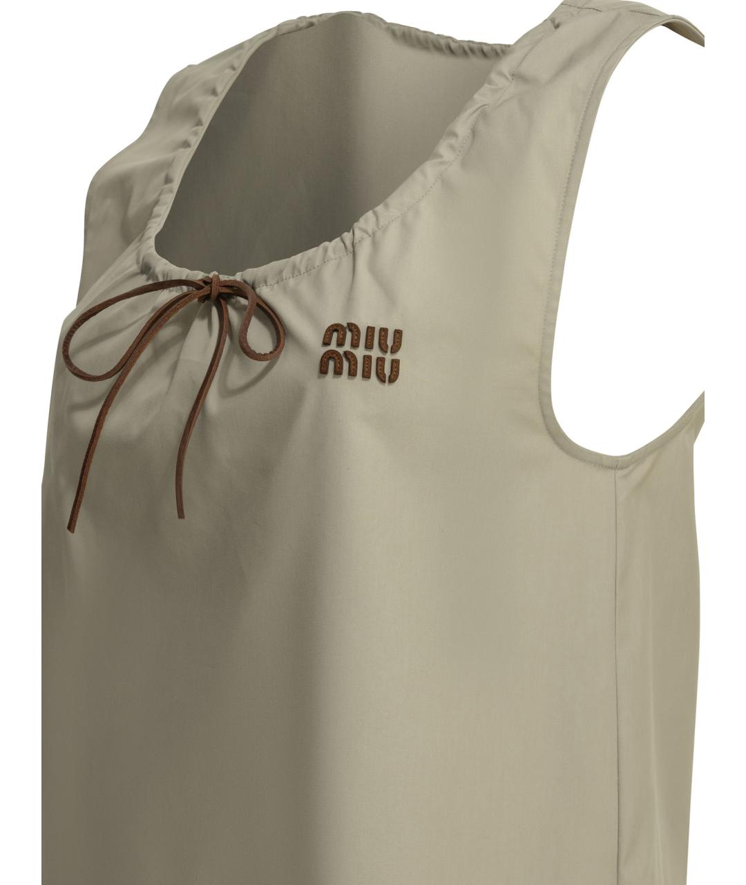 MIU MIU Бежевое хлопковое повседневное платье, фото 4